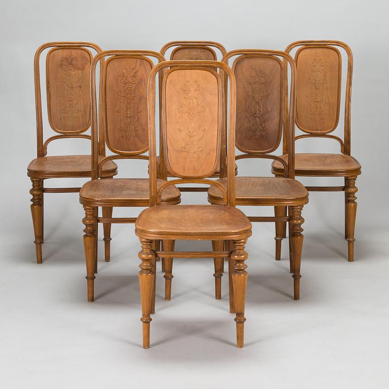 Six chairs by Jacob & Josef Kohn, Vienna, Austria, circa 1900.