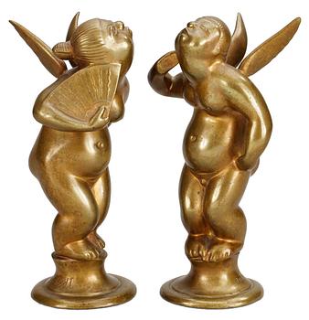 A pair of Nils Fougstedt patinated bronze sculptures, foundry Otto Meyer, 1920's.