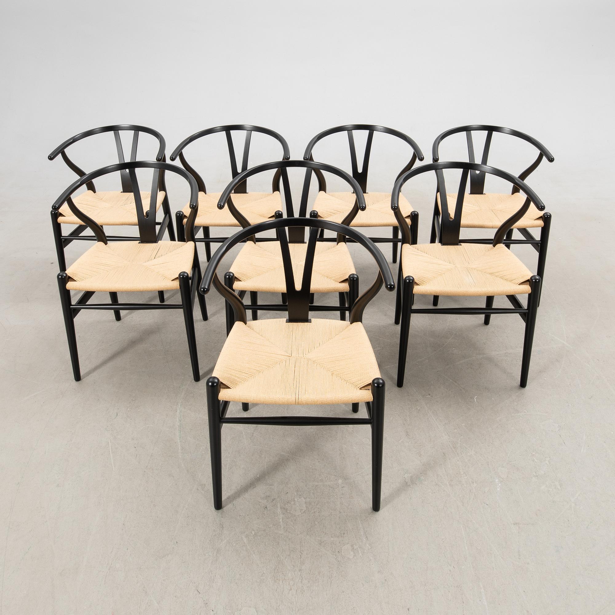 Hans J. Wegner, stolar, 8 st., "Y-stolen", modell CH-24, Carl Hansen & Søn, Danmark.