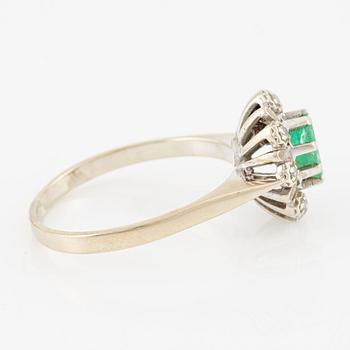 Ring, 18K white gold with emerald and small octagon-cut diamonds.