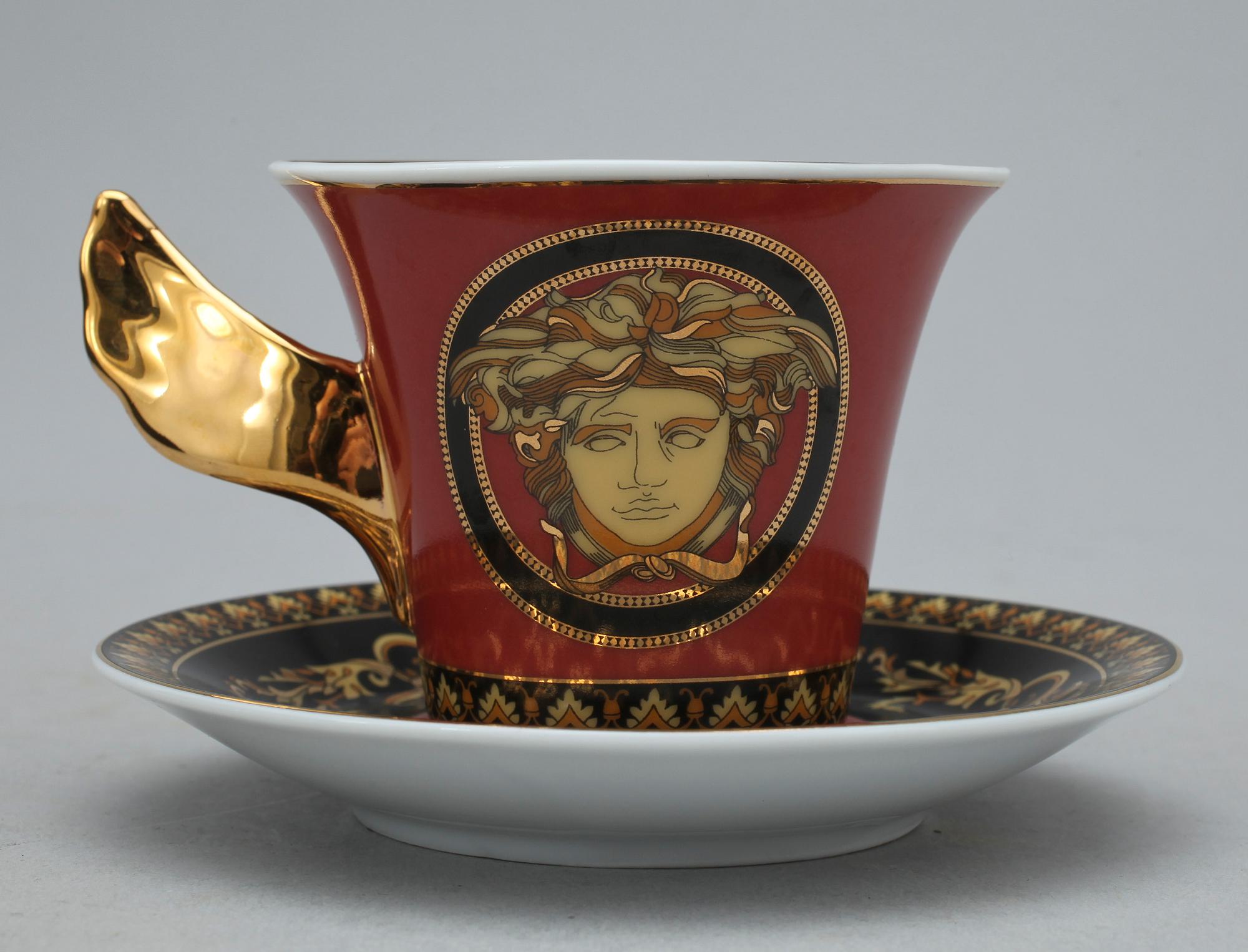 ESPRESSOKOPPAR med FAT, porslin, 6 st, "Medusa", Versace för Rosenthal.