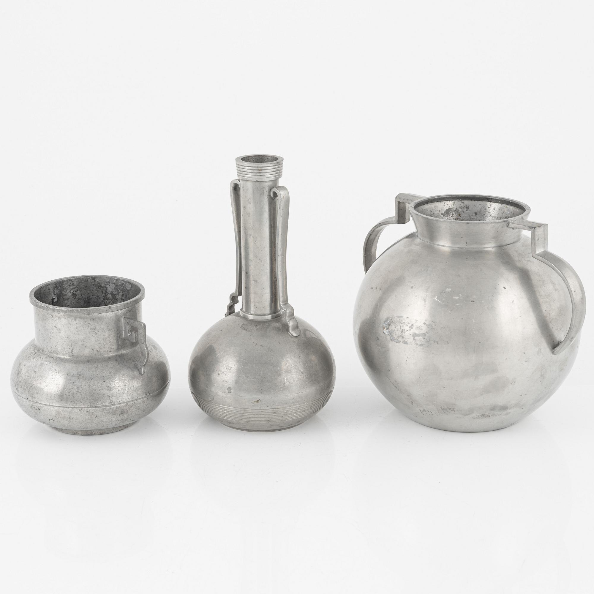 Three pewter vases, bearing the mark of GAB, Stockholm, 1933-35.