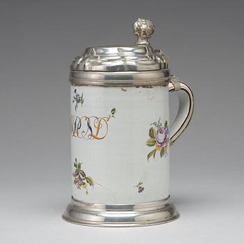 A Swedish faiance jug, Marieberg signed and datetd 28/8 (17)66.