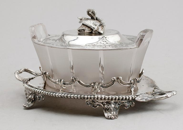 SMÖRASK, nysilver och glas, sekelskiftet 1900.