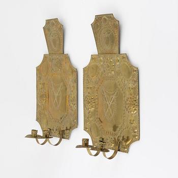 A pair of brass wall sconces, 19th Century.