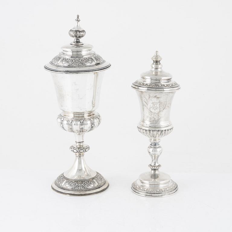 Lockpokaler, 2 st, silver, bl a Carl August Nilsson, Malmö 1885.