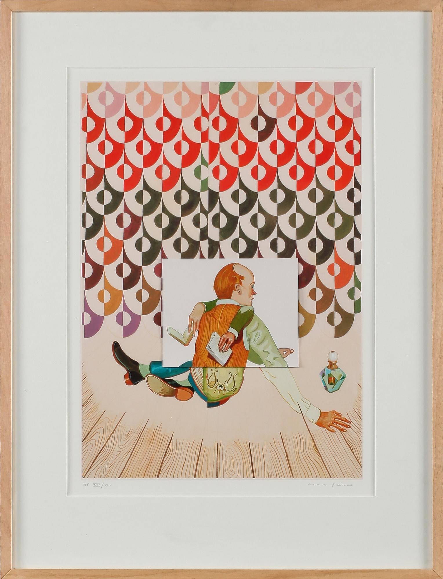 JENS FÄNGE, collage/färglitografi, signerad och numrerad HC XVI/XLV.