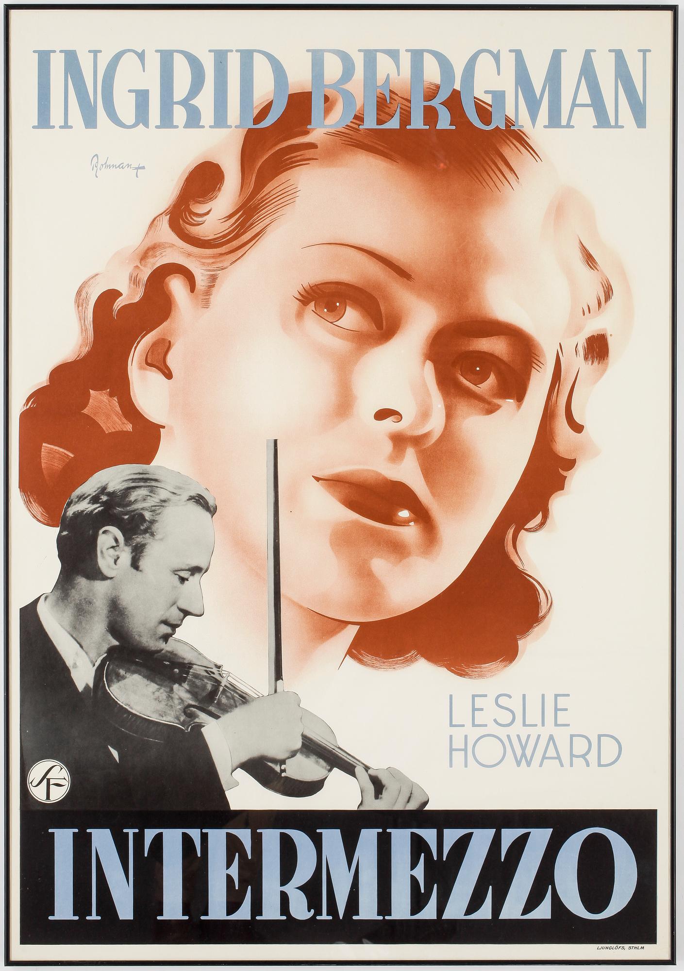 FILMAFFISCH, "Intermezzo", SF, 1936, tryckt av Ljunglöfs Stockholm.