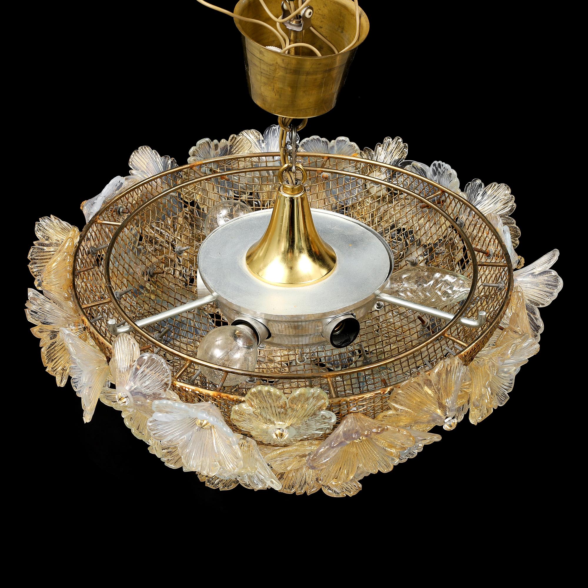 A glass ceiling light, probably Seguso, Murano, Italy.
