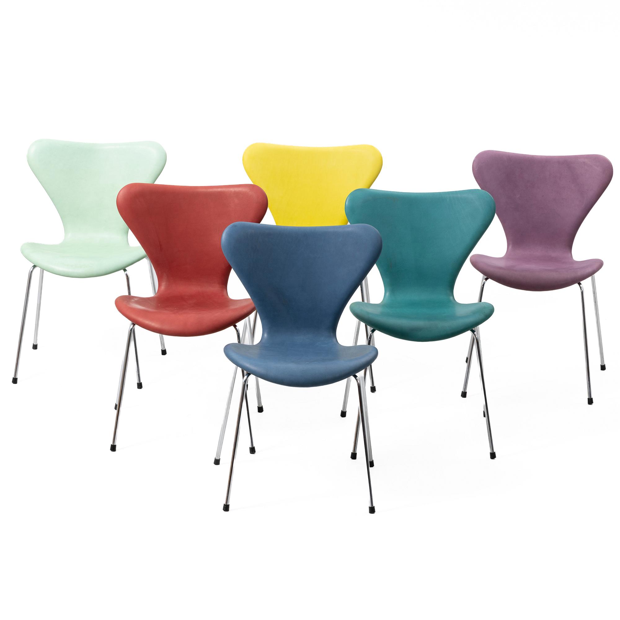Arne Jacobsen, Chairs, 6, “Series 7” for Fritz Hansen, Denmark, latter half of the 20th century.