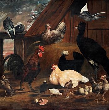 353. Melchior de Hondecoeter In the manner of the artist, Still life with hens.