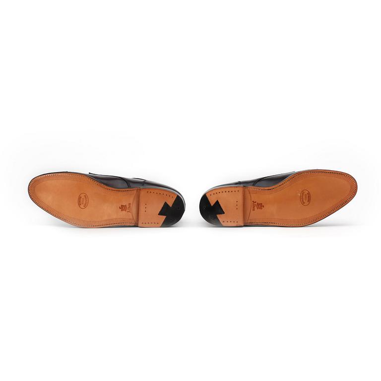 ALDEN, a pair of brown leather shoes.