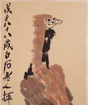 Rullmålning, färg och tusch på papper. Efter Qi Baishi (1864-1957).