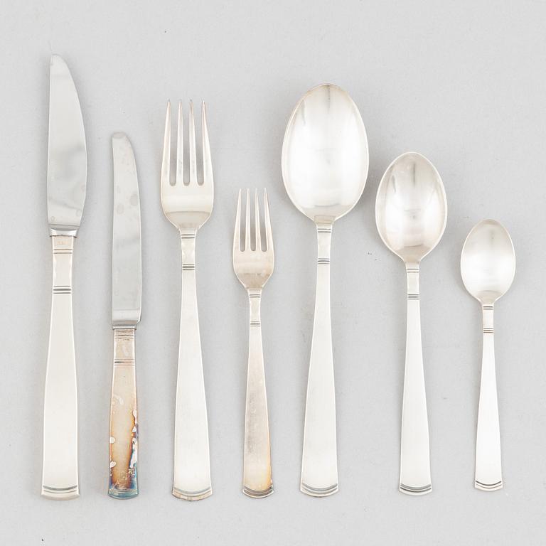 Jacob Ängman, a 108-piece silver flat ware set, "Rosenholm", Sweden, 1943-2007.