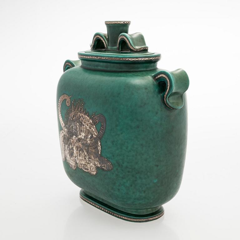 Wilhelm Kåge, urna med lock, stengods, "Argenta", Gustavsberg.