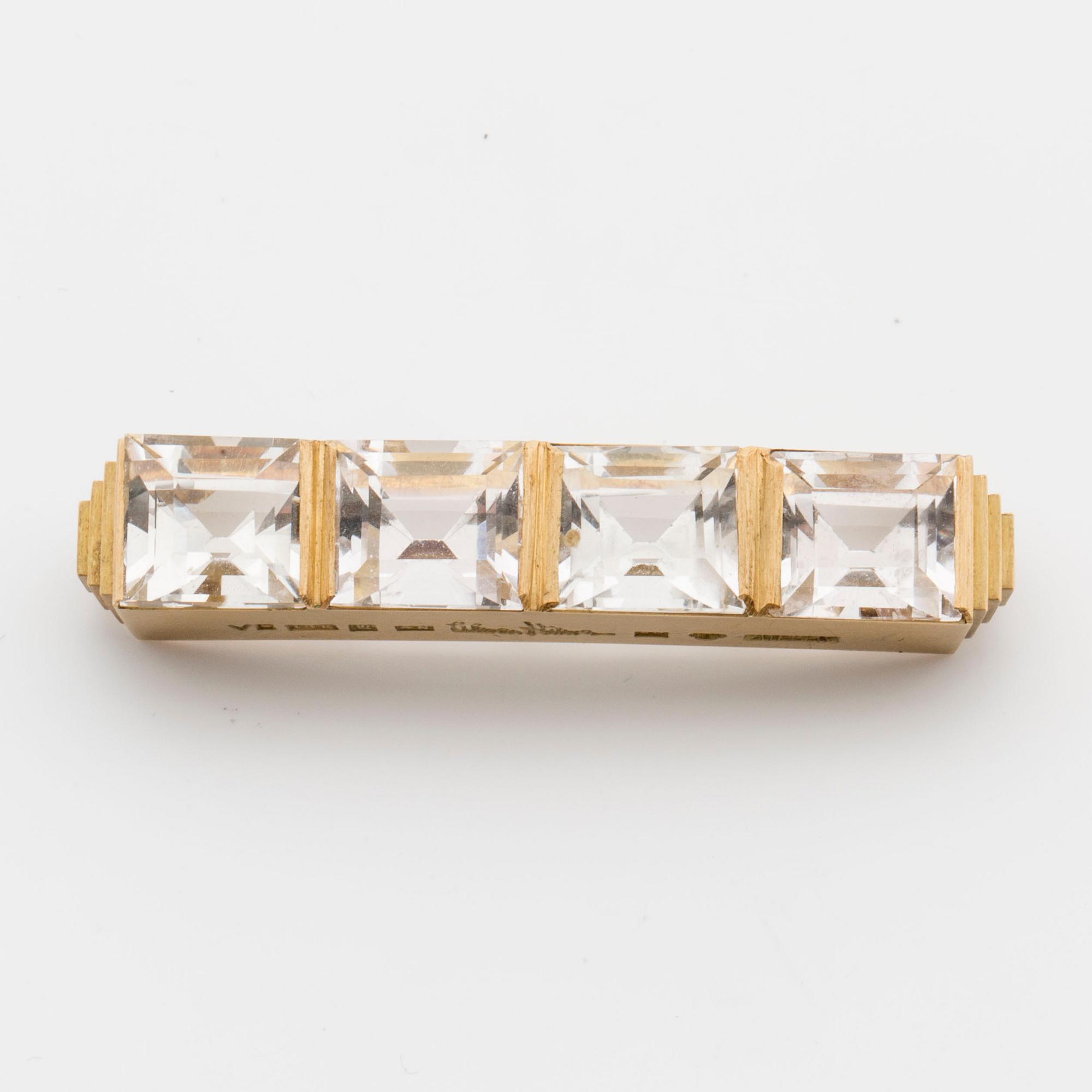 WIWEN NILSSON, brosch, 18K guld med fasettslipade bergkristaller, Lund 1950,