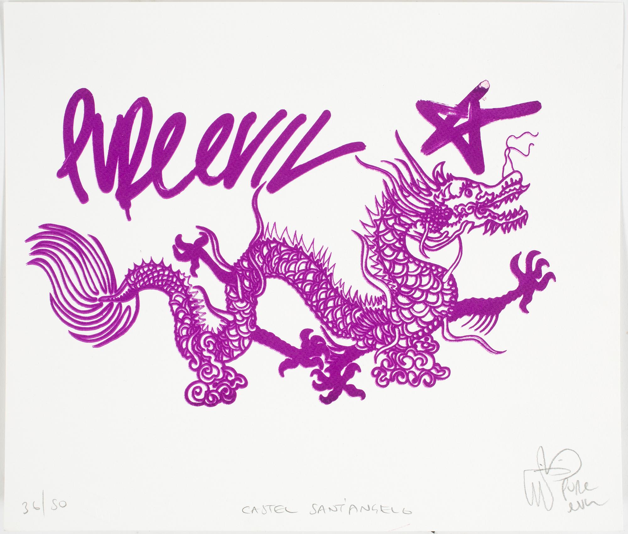 PURE EVIL, "Pure Evil Dragon Snake", screen print, ed. 36/50, signerad. Dat, 2015.
