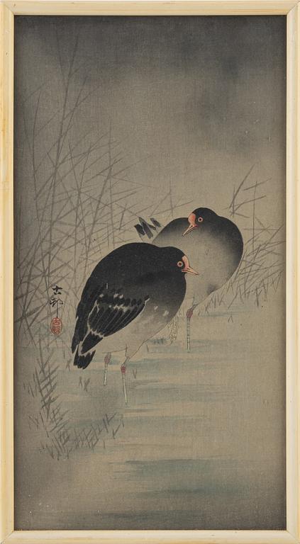 Ohara Koson, a woodlbock print in colours, 20th century.