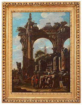 284. Giovanni Ghisolfi Tillskriven, Capriccio med ruiner och figurstaffage.