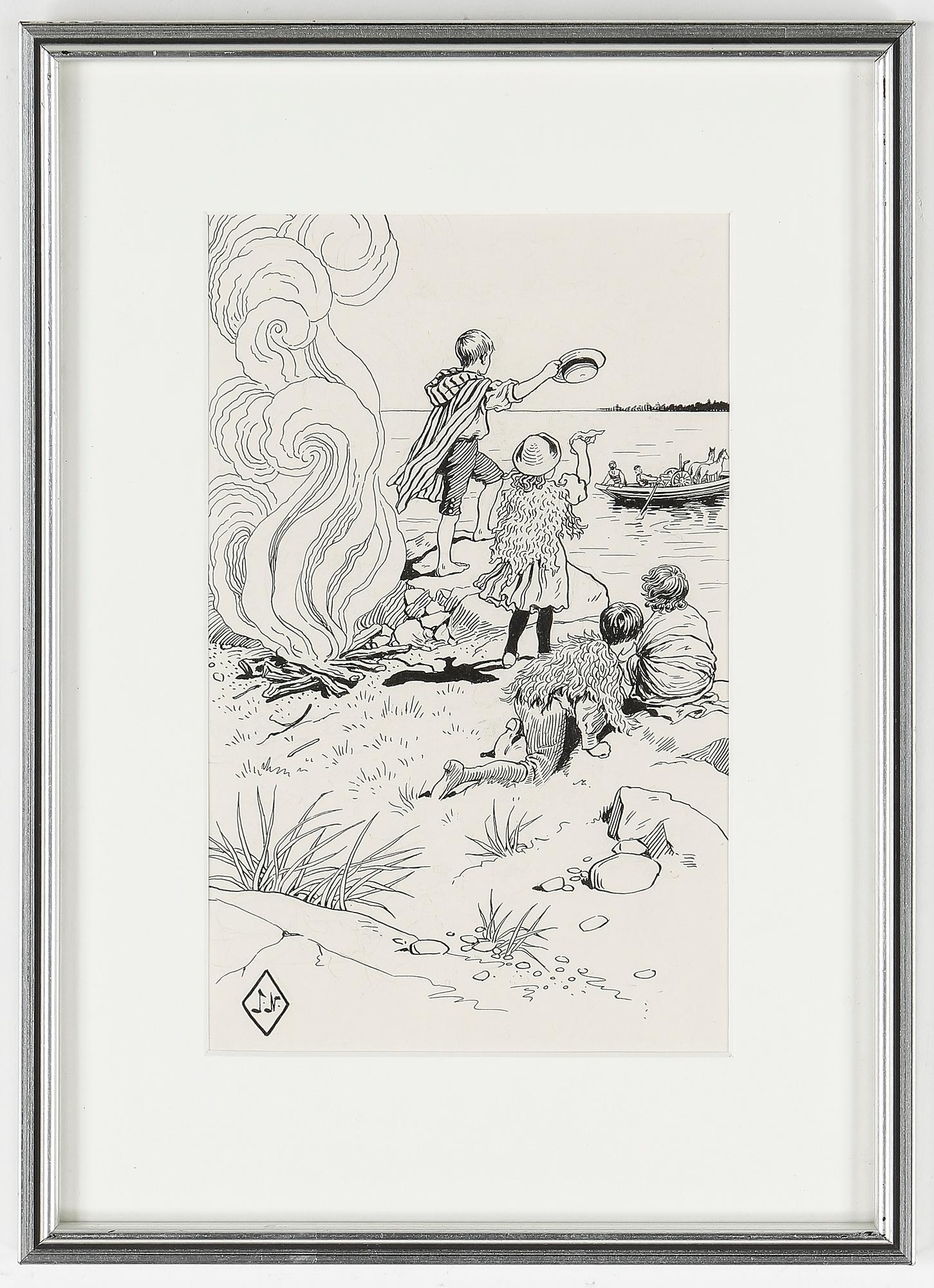 JENNY NYSTRÖM, tuschteckning, monogramsignerad.