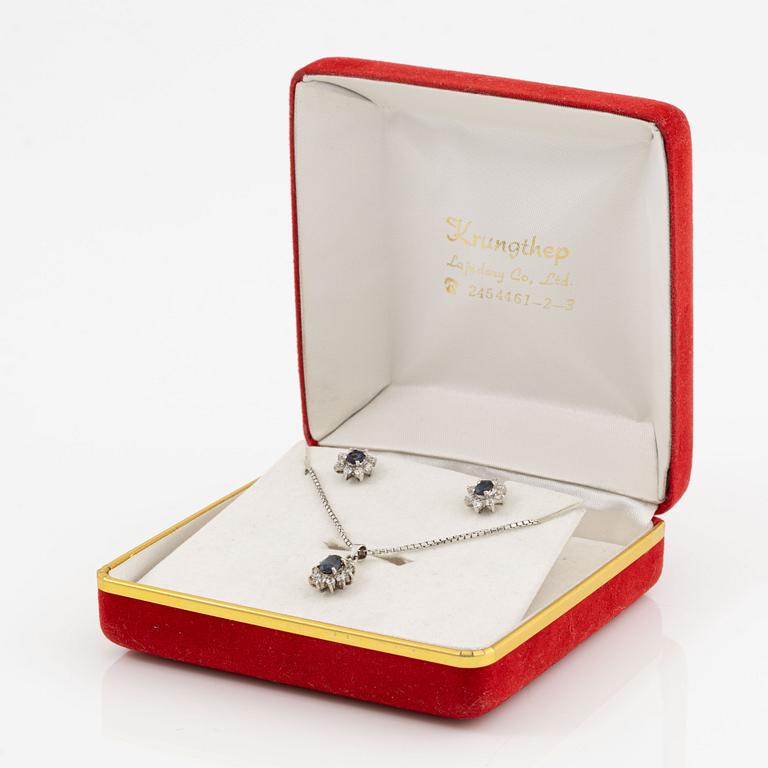 Earrings, a pair and a pendant with chain, silver.