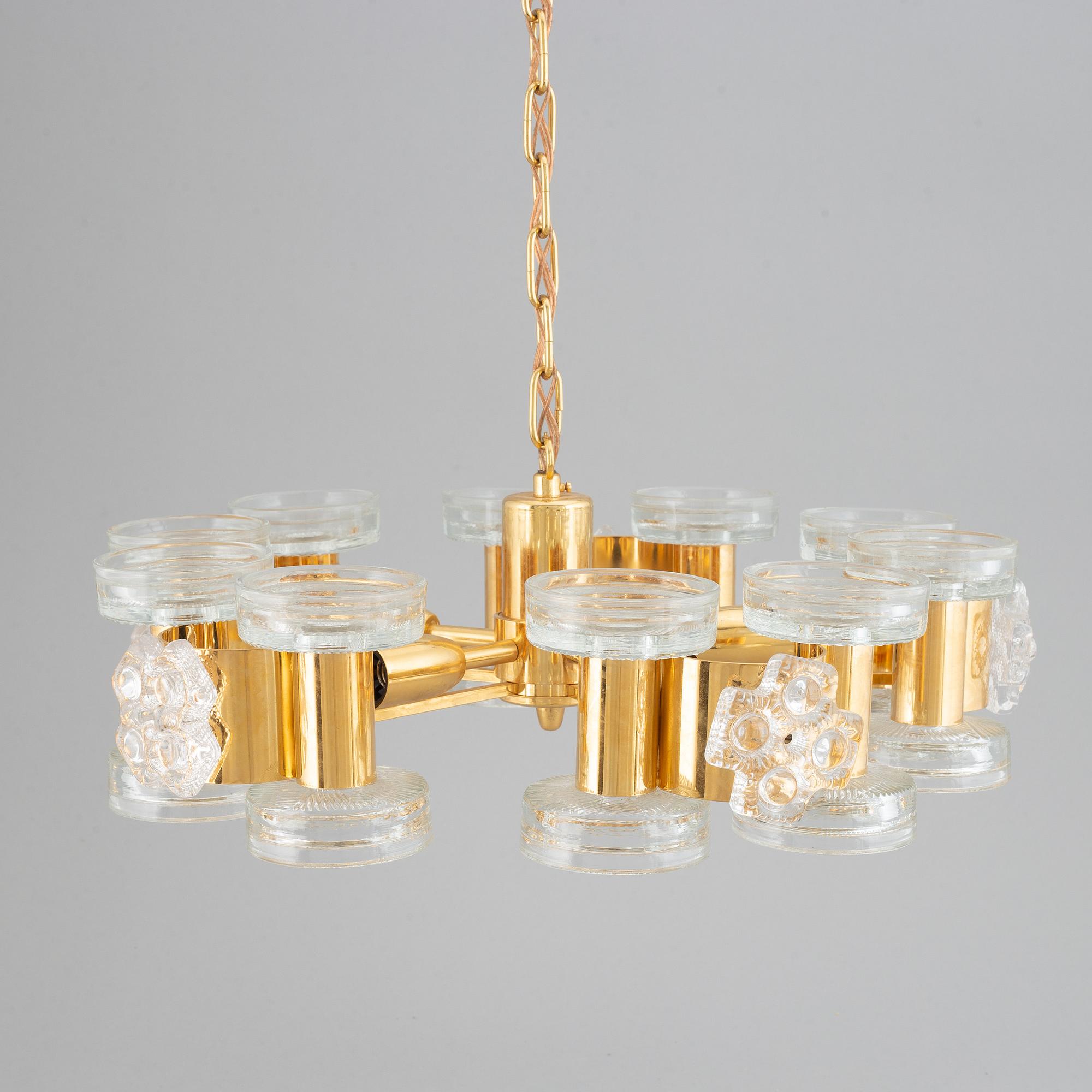A brass and glass ceiling glass,  second half of 20th Century.