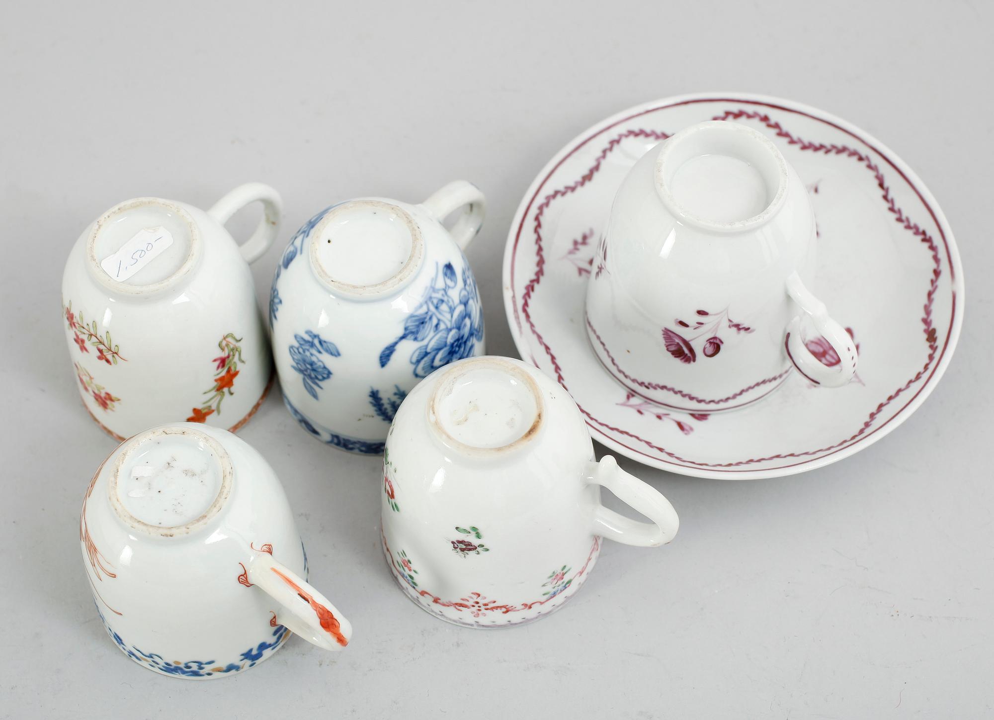 KOPPAR, 5 st, porslin, Kina, bl a Qianlong 1736-1795.
