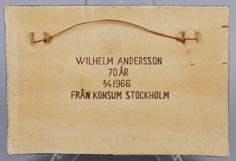 VÄGGPLAKETT, stengods, Stig Lindberg, Gustavsberg.