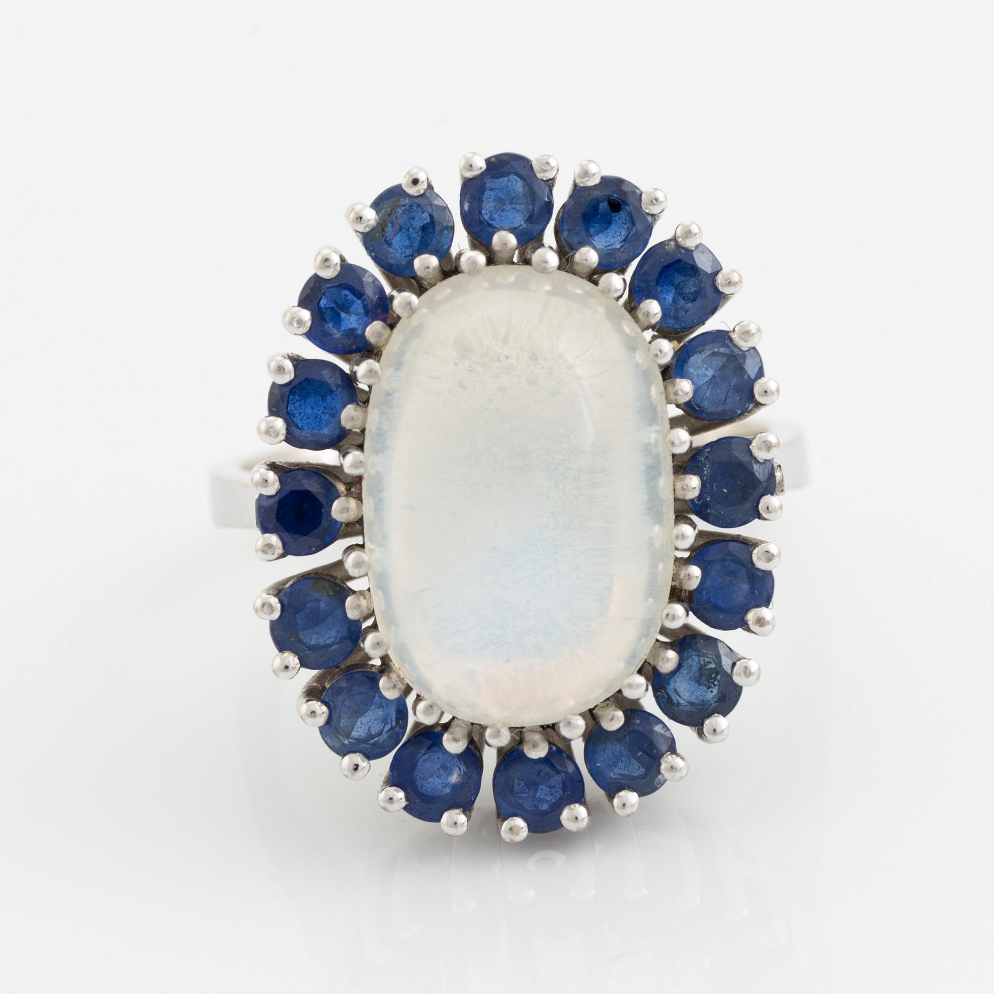 Moonstone and sapphire cocktail ring.