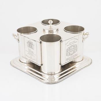 Vinkylare, nysilver, samtida, för fyra flaskor och is.