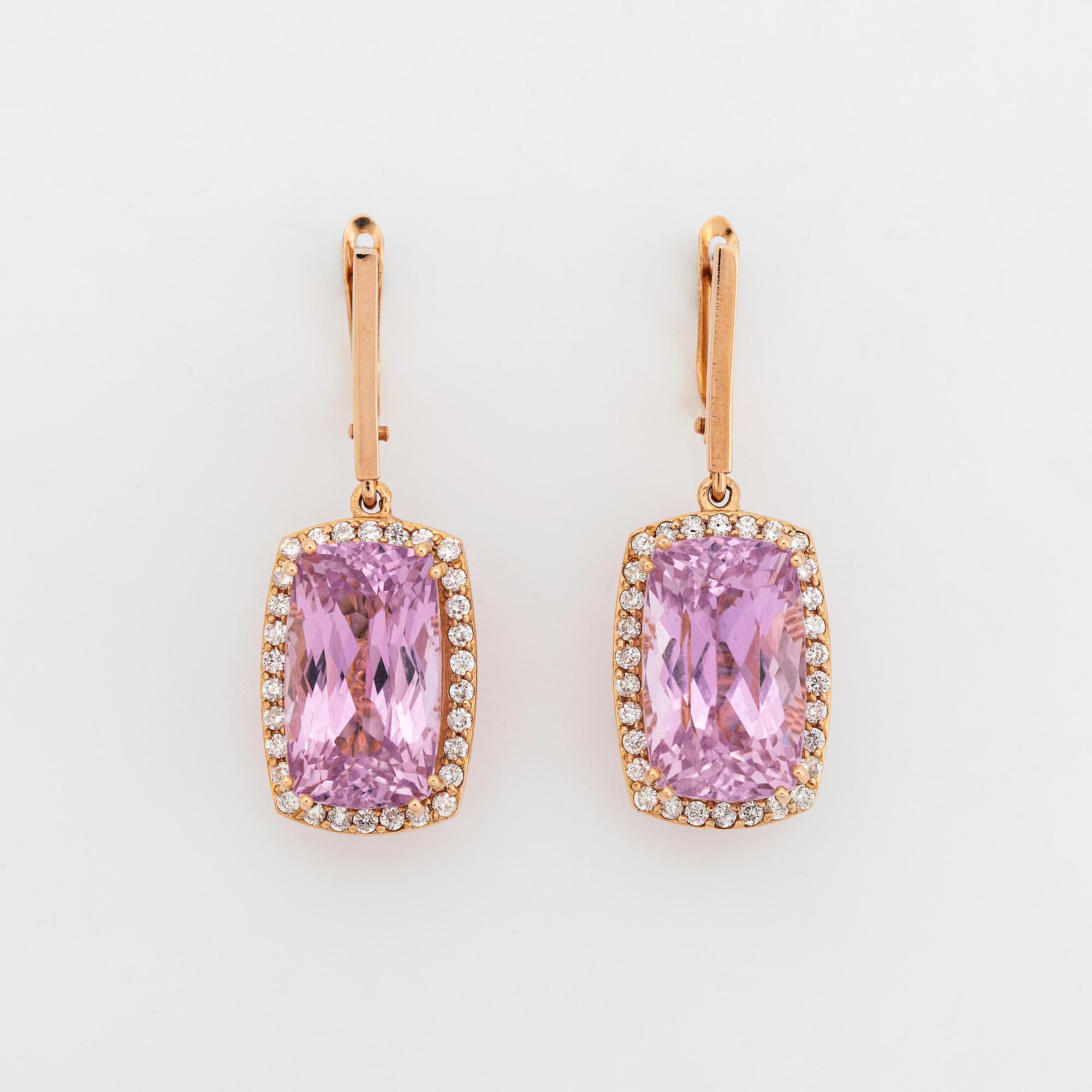 Kunzite and diamond earrings.