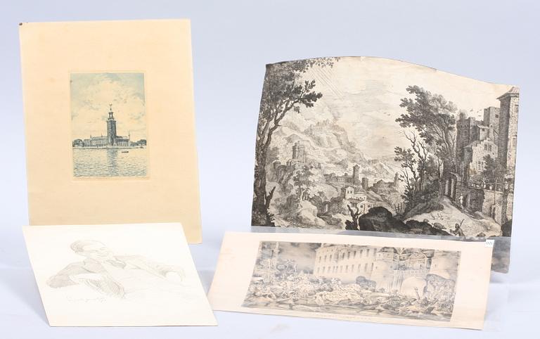 PARTI BÖCKER SAMT GRAFIK, ca 18 delar, 1700-1900-tal.