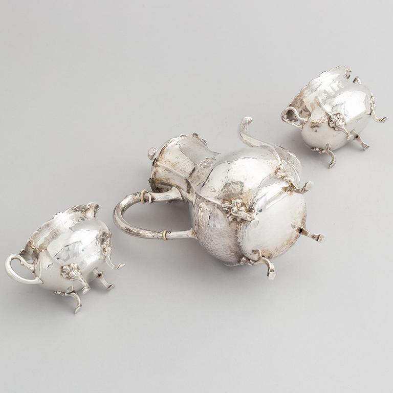 A Swedish rococo-style silver three piece coffee-set, mark of K. Andersson, Stockholm 1928.
