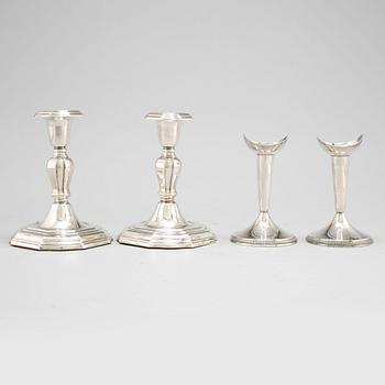 Two pairs of silver candlesticks, CG Hallberg and GAB, Stockholm, 1961.