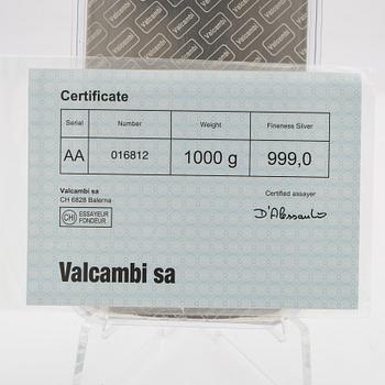 Silver bar 1kg 999 Valcambi Suisse.