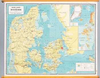 SKOLKARTOR, 2 st,"Danmark" samt "Sverige - mellersta delen", 1900-talets mitt.