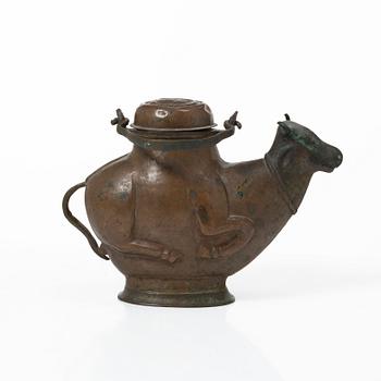 An Indian copper ewer in the shape of a bull Probably Rajasthan, 19th Century.