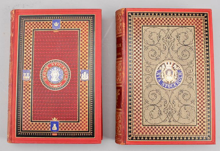 BÖCKER, 2 st, "Gamla Stockholm" resp "Nya Stockholm, Claes Lundin & August Strindberg, Stockholm 1882 resp 1890.