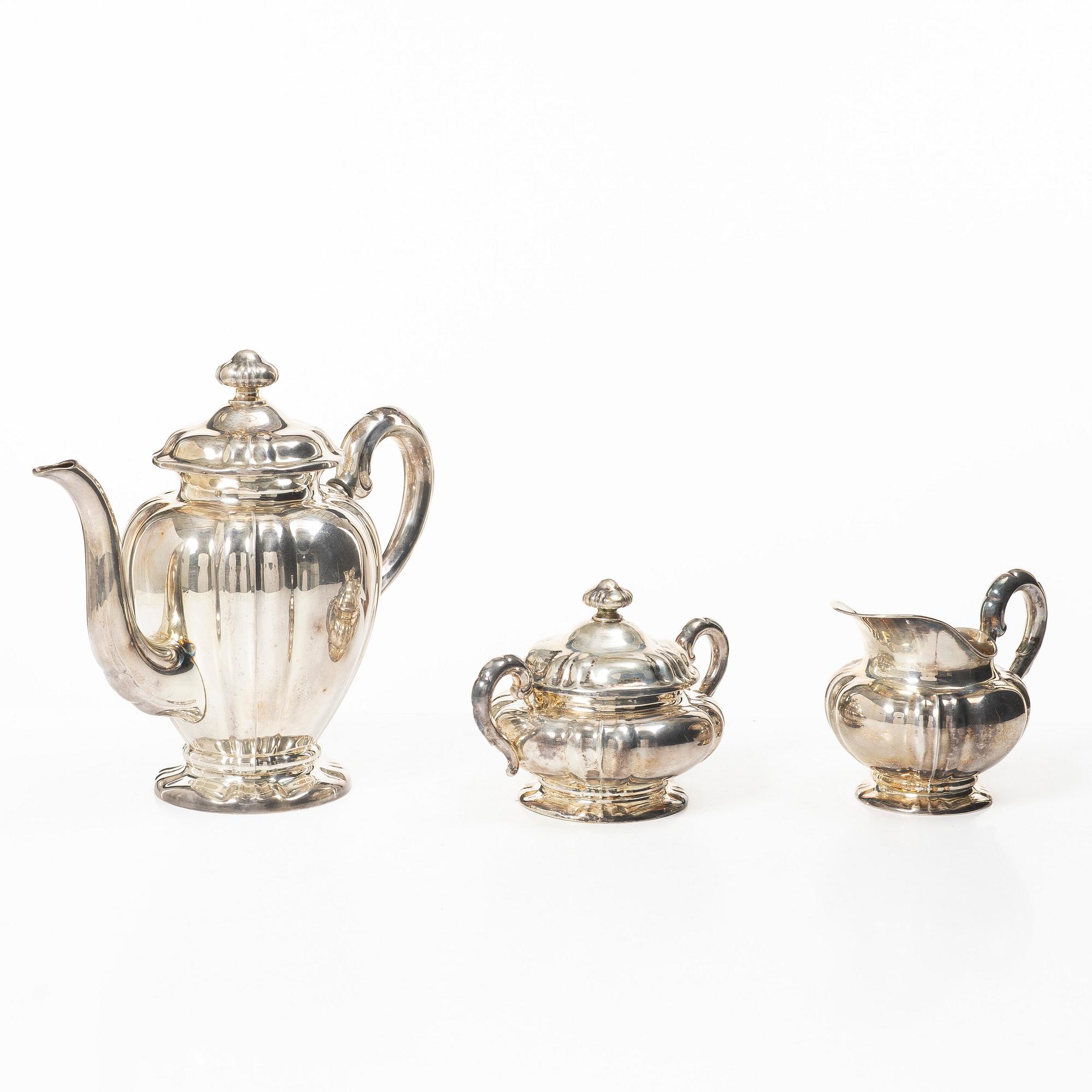 Kaffeservis, 3 delar, silver, svensk importstämpel.