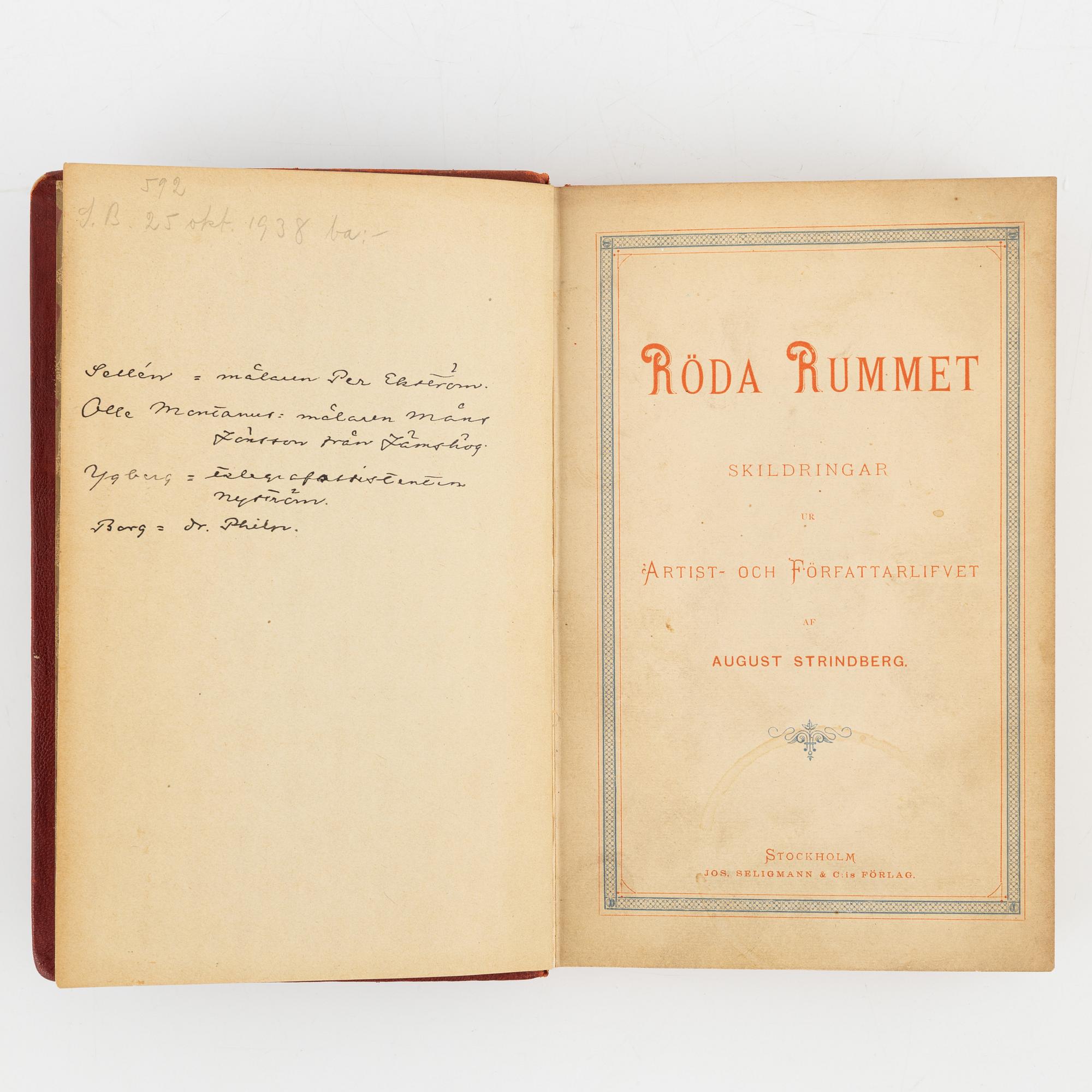Bok, August Strindberg, "Röda rummet", originalupplagan, Stockholm 1879.