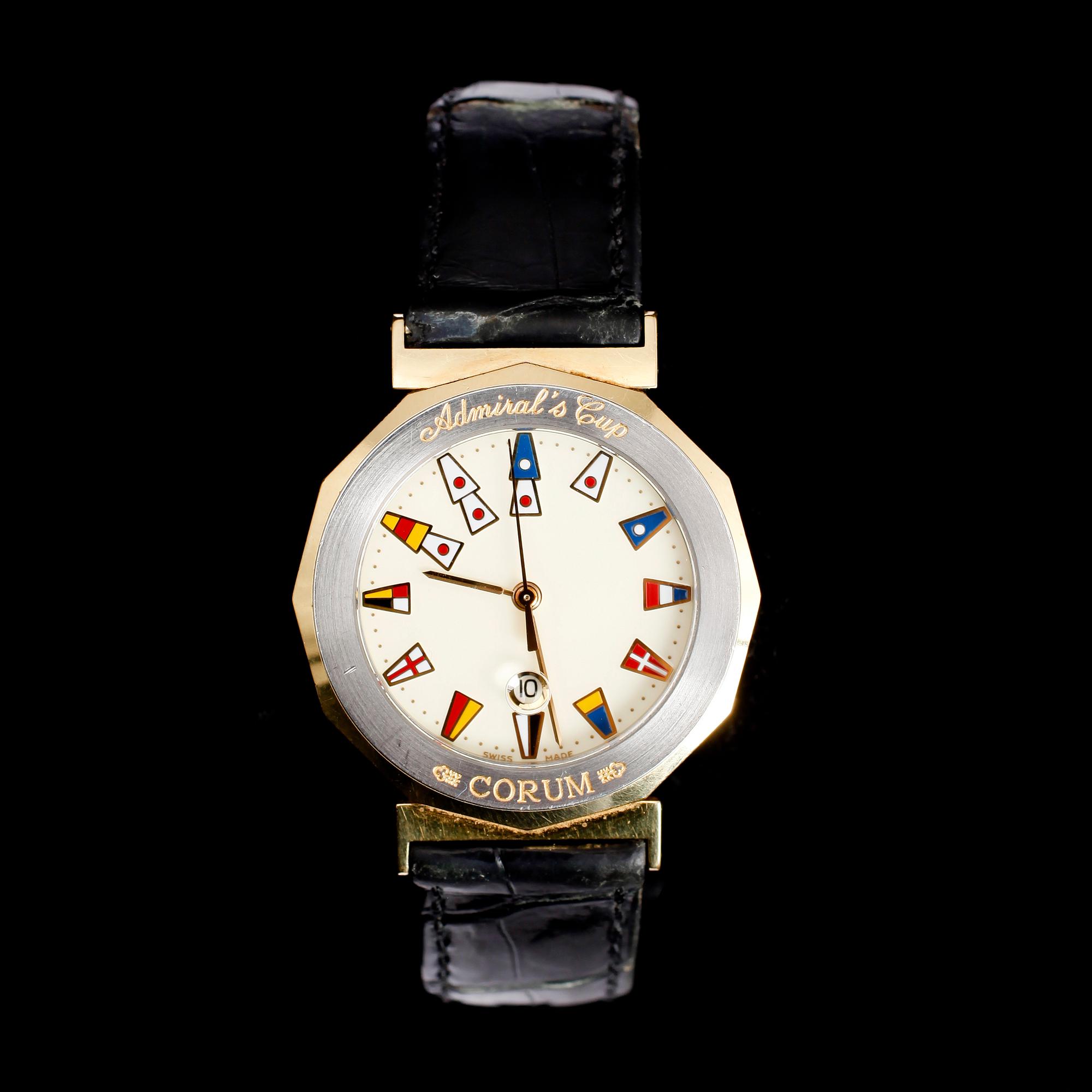 ARMBANDSUR, 18 k guld på stål, Admiral's Cup, Corum, 1990-talets mitt.