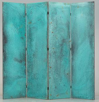 A Mats Theselius copper room divider with a green patina, Källemo Sweden post 1989.