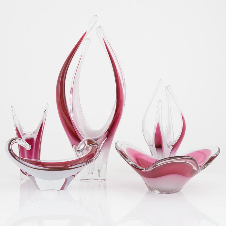Paul Kedelv, a set of five 'Coquille' art glass for Flygfors.