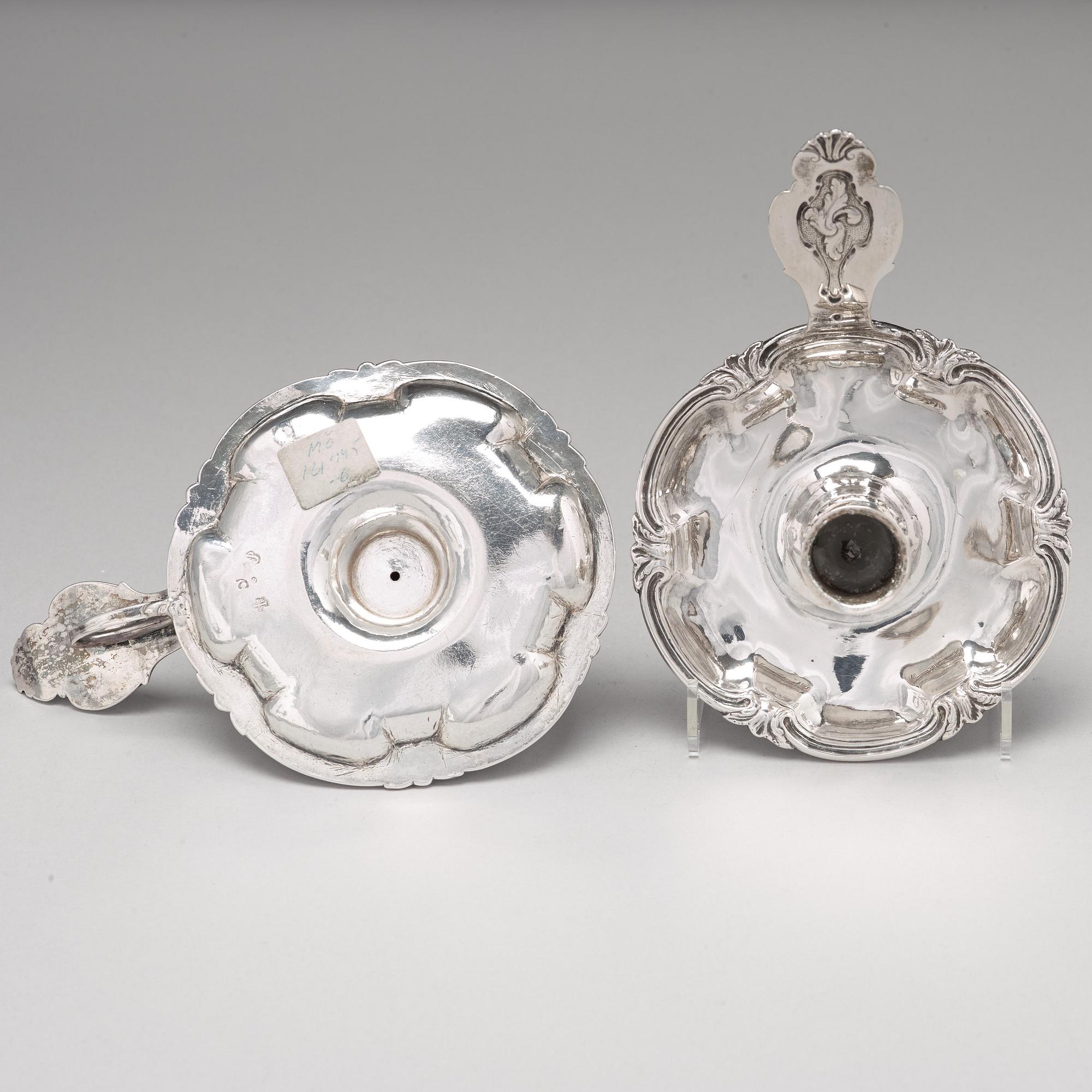 Petter Julin, nattljusstakar, ett par, silver, Köping 1756, rokoko.