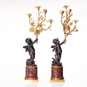 A pair of Louis XV/ Louis XVI five-light candelabra, second part of the 18th century.
