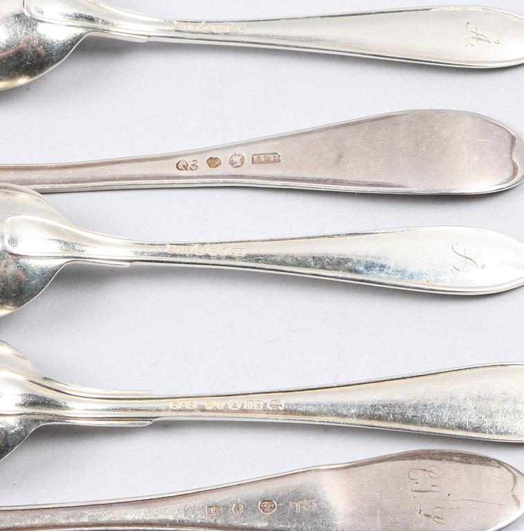 BESTICKSERVISDELAR, 9 st, silver, bla GAB 1900-talets första hälft resp Johan Fredrik Björnstedt, Stockholm 1822.