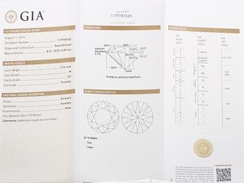 RING, 18K vitguld med briljantslipad diamant ca 2.10 ct. Vikt 3,7 gram.