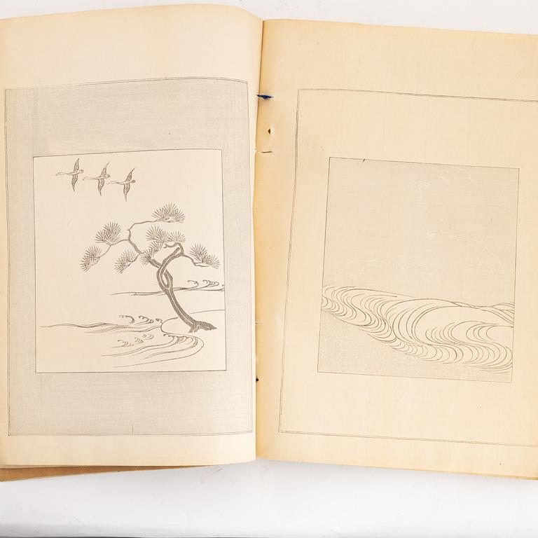 A group of six books about Japanese art and works of art, album with woodblock prints.