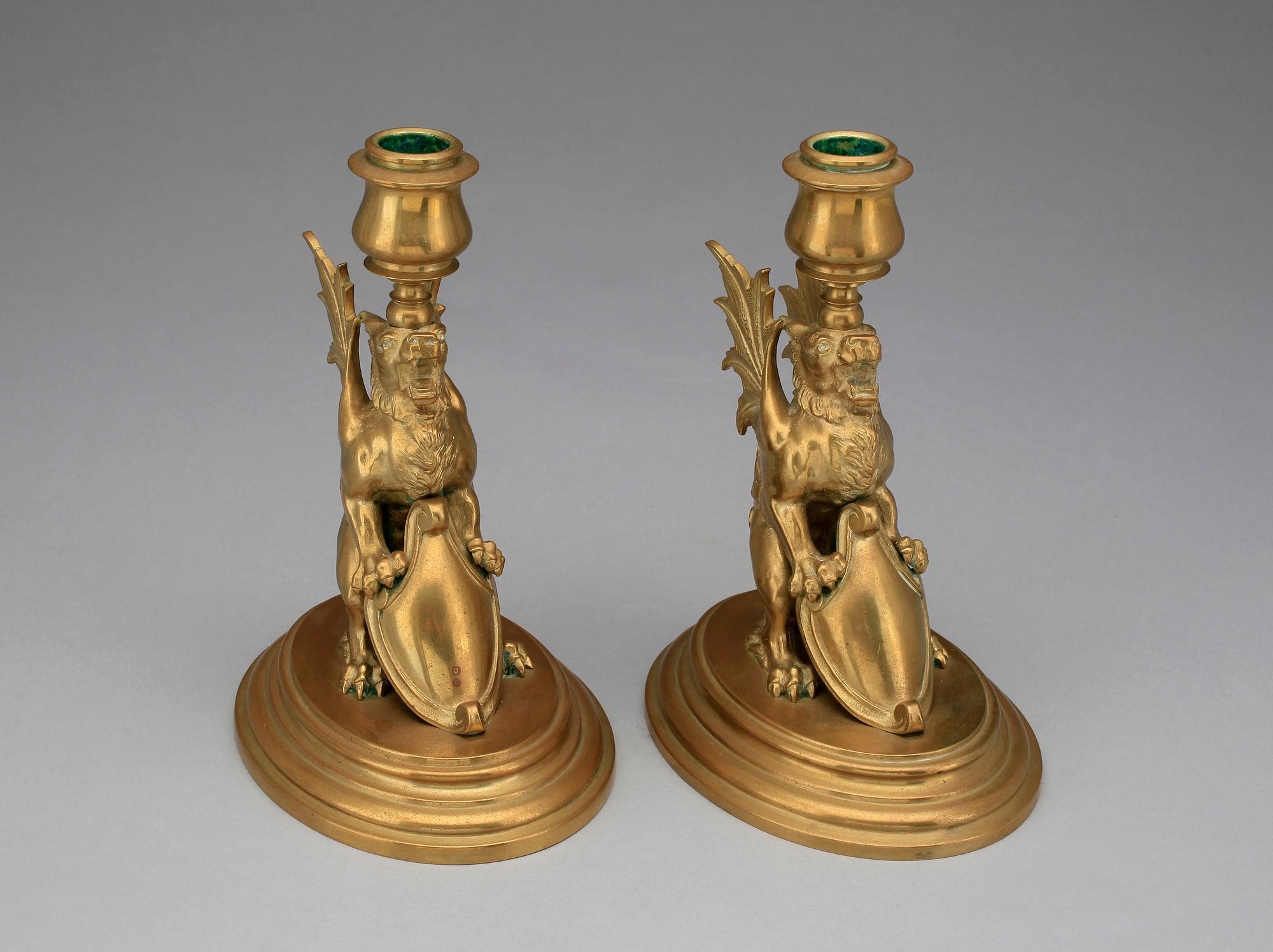 LJUSSTAKAR, ett par, nyrenässans, sent 1800-tal.