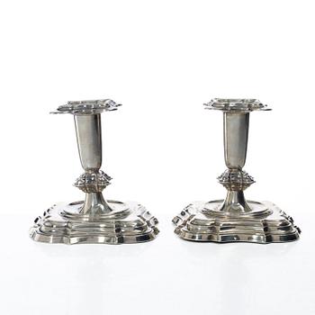 A pair of Norwegian silver candlesticks, mark of T Olsens Eftf, Bergen, Norway, Swedish import mark, 20th century.